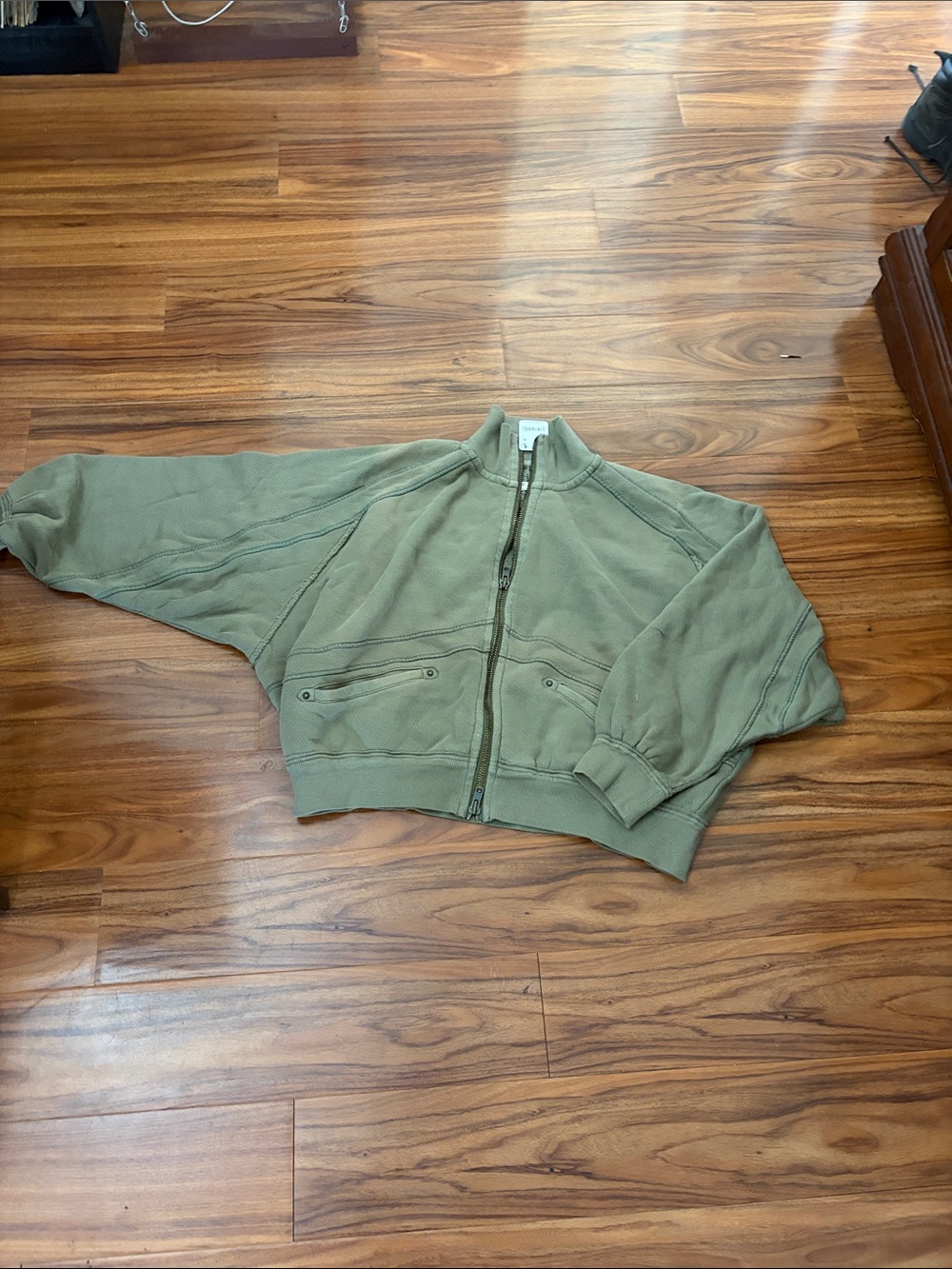 Free People Olive Cropped Zip-Up Bomber Jacket